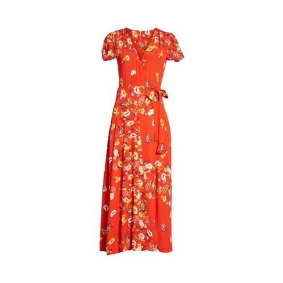 Free people Jess red maxi floral boho flutter sleeve wrap dress size XS - Picture 4 of 12